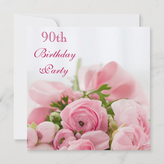 Invitación Ramo de 90.o cumpleaños de los rosas rosados (Anverso)