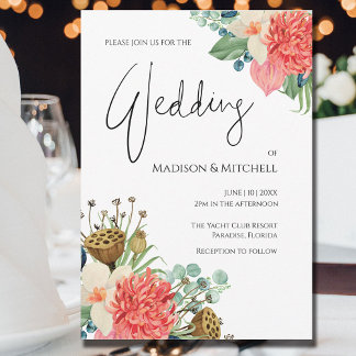 Invitación Ramo de Acuarela de Flores Silvestres Boho Rosa pa