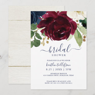 Invitación Ramo de Acuarela para Despedida de Soltera Burgund