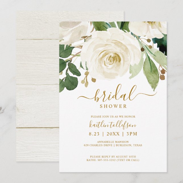 Invitación Ramo de Acuarela para Despedida de Soltera Verde B (Anverso / Reverso)