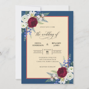 Invitación Ramo de boda de eucalipto borgoña carmesí