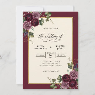 Invitación Ramo de boda de eucalipto púrpura granate
