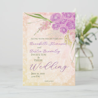 Invitación Ramo de boda de lazo transparente rosa puesta de s