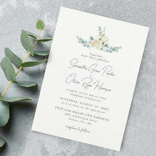 Invitación Ramo de boda de magnolia blanca elegante y eucalip