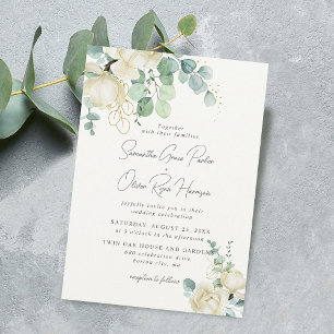 Invitación Ramo de boda de magnolia blanca elegante y eucalip