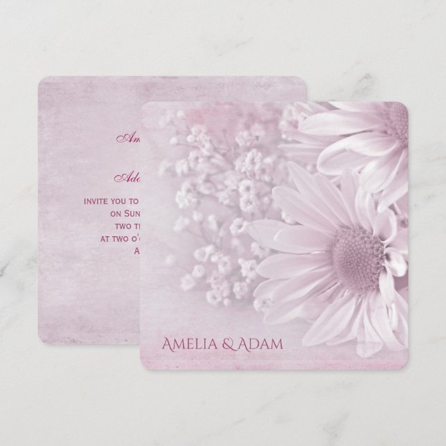 Invitación ramo de boda de margarita rosa (Anverso / Reverso)