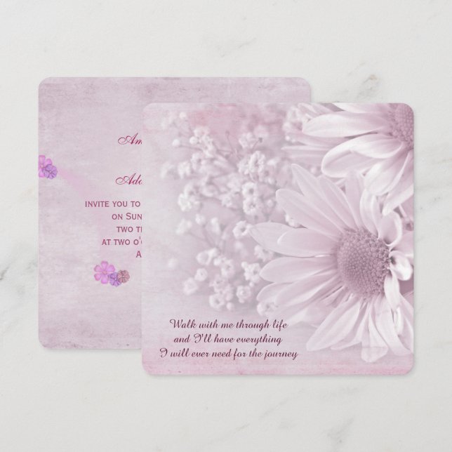 Invitación ramo de boda de margarita rosa (Anverso / Reverso)