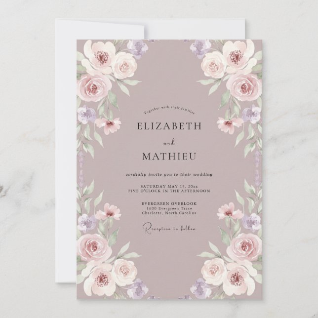 Invitación Ramo de ciruela silenciada Boda de eucalipto (Anverso)