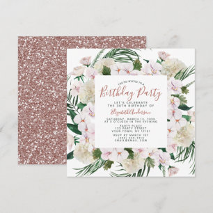 Invitación Ramo de Cumpleaños con Brillo en Rosa Dorado