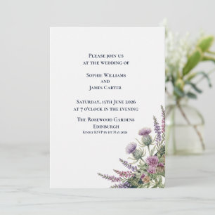 Invitación Ramo de Esquina de Lavanda con Cardo Escocés para 