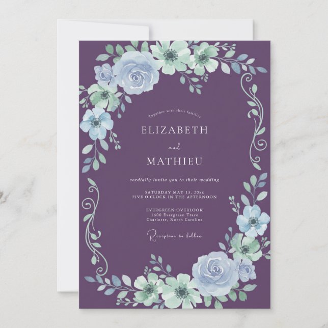 Invitación Ramo de Eucalipto Bodas de Amatista (Anverso)