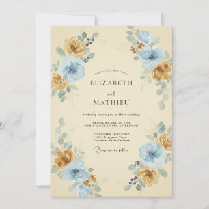 Invitación Ramo de Eucalipto Bouquet Cielo Ócreo Boda