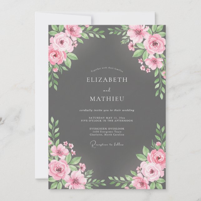 Invitación Ramo de eucalipto con rubor de carbón para boda (Anverso)