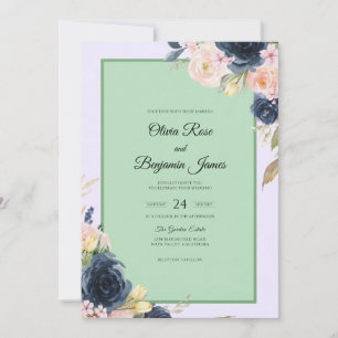 Invitación Ramo de eucalipto de boda de menta índigo