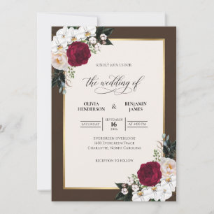 Invitación Ramo de eucalipto marrón granate profundo para bod