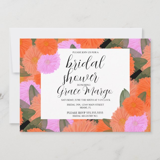 Invitación Ramo de flor de acuarela Carnation Bridal Shower B (Anverso)