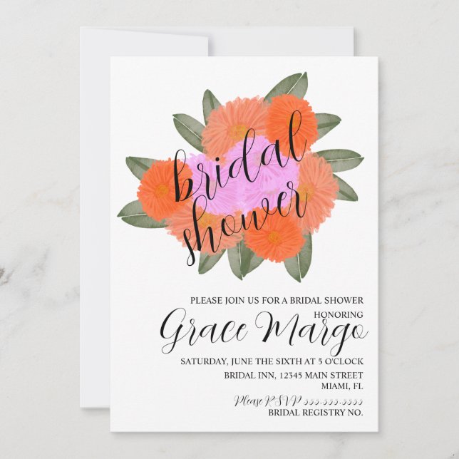 Invitación Ramo de flores acuarela rosa intenso para despedid (Anverso)