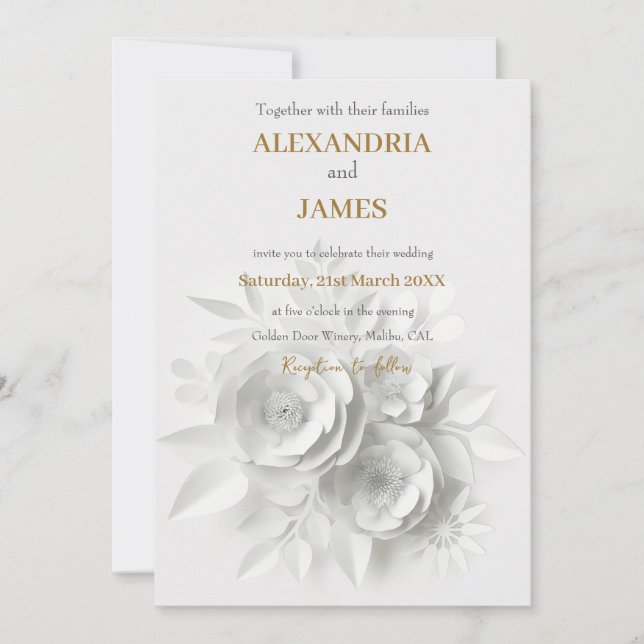 Invitación ramo de flores blancas bodas (Anverso)