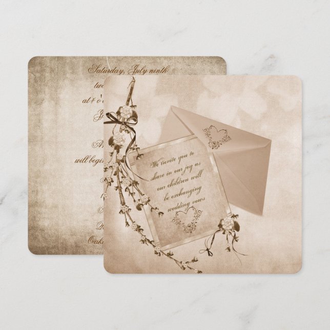 Invitación ramo de flores boda antiguo (Anverso / Reverso)