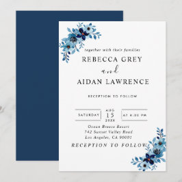 Invitación Ramo de flores de acuarela azul polvoriento elegan