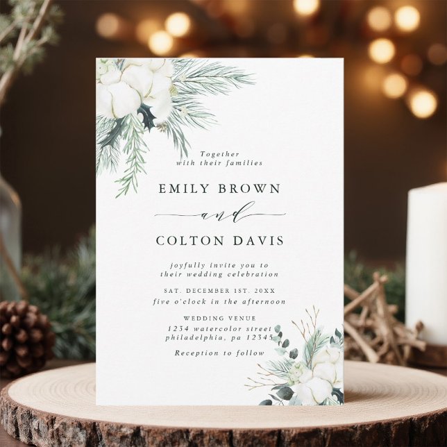 Invitación Ramo de flores de algodón y siemprevivas para boda (Subido por el creador)