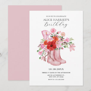 Invitación Ramo de flores de botas rosadas