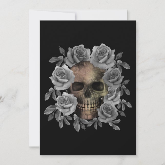 INVITACIÓN RAMO DE FLORES DE CALAVERA NEGRO Y BLANCO (Anverso)