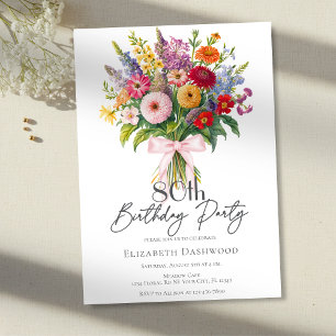 Invitación Ramo de flores de jardín coloridas con lazo rosa c