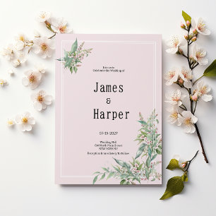 Invitación Ramo de flores de menta rosa acuarela Boda