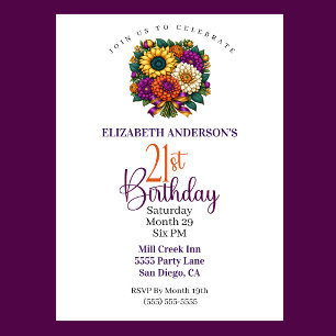 Invitación Ramo de flores de otoño opulento Cumpleaños 21