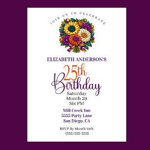 Invitación Ramo de Flores de Otoño Opulento Cumpleaños 25
