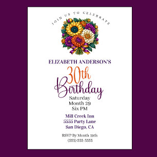 Invitación Ramo de flores de otoño opulento Cumpleaños 30