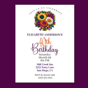 Invitación Ramo de flores de otoño opulento Cumpleaños 40