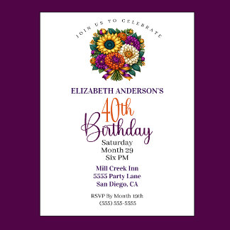 Invitación Ramo de flores de otoño opulento Cumpleaños 40