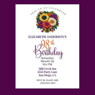 Invitación Ramo de flores de otoño opulento Cumpleaños 98