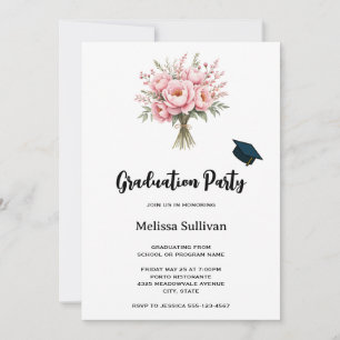 Invitación Ramo de flores de peonía rosa bonita graduación