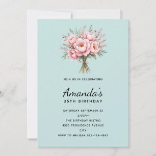 Invitación Ramo de flores de peonía rosa bonito cumpleaños