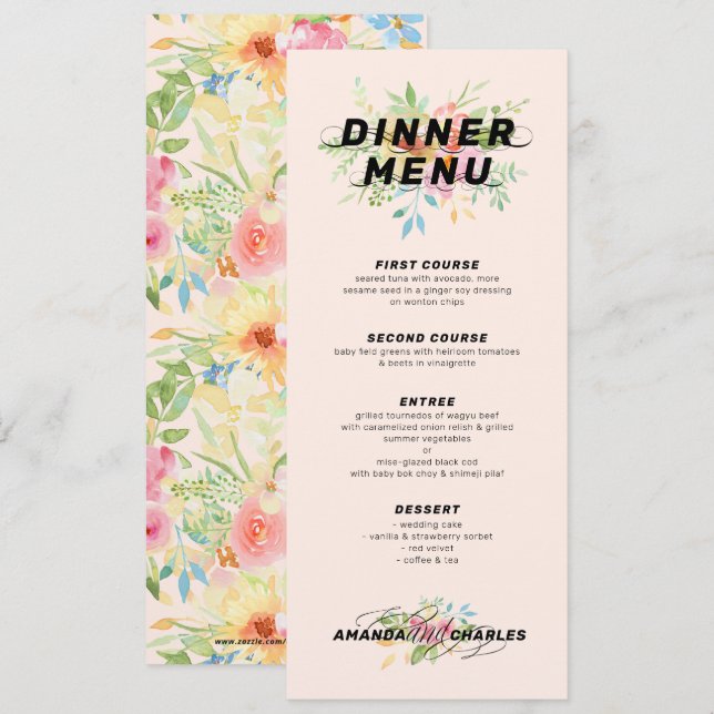 Invitación Ramo de flores delicadas rosadas y amarillas & pat (Anverso / Reverso)