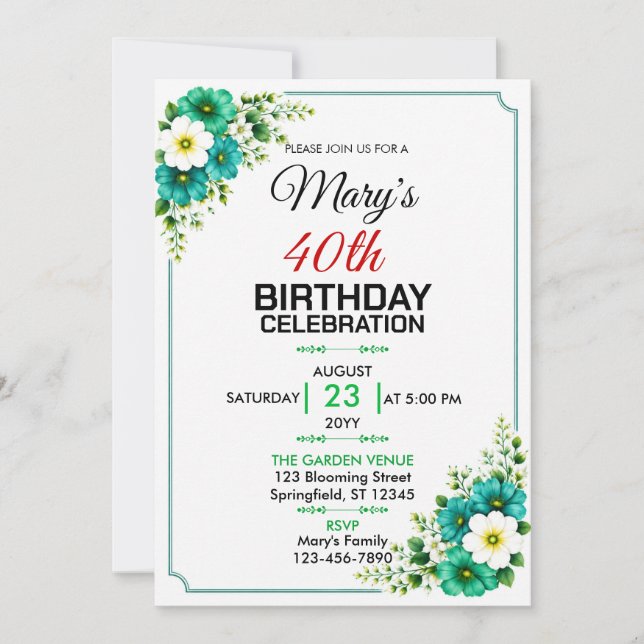 Invitación Ramo De Flores Diseño Floral Cumpleaños (Anverso)