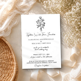 Invitación Ramo de flores en blanco y negro Boho minimalista