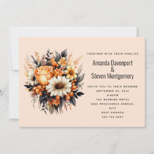Invitación Ramo de flores nupciales de color amarillo naranja