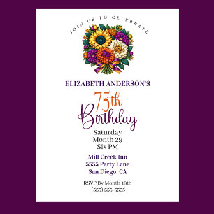 Invitación Ramo de Flores Otoñales Opulentas Cumpleaños 75