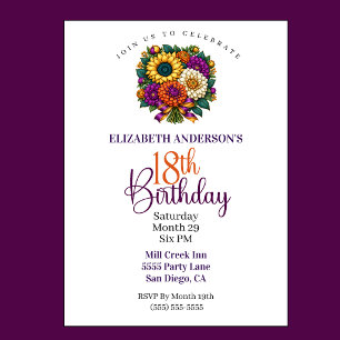 Invitación Ramo de flores otoñales opulentas para 18 cumpleañ