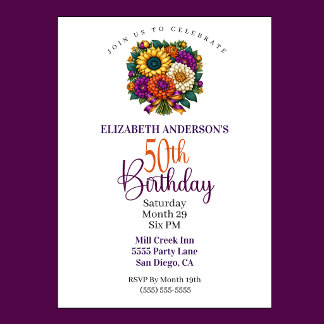 Invitación Ramo de flores otoñales opulentas para 50 cumpleañ