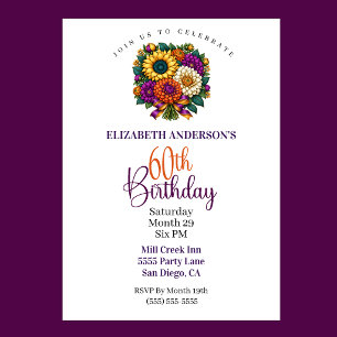Invitación Ramo de flores otoñales opulentas para 60 cumpleañ