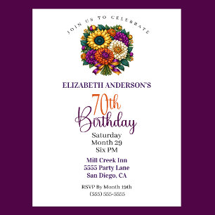 Invitación Ramo de flores otoñales opulentas para 70 cumpleañ