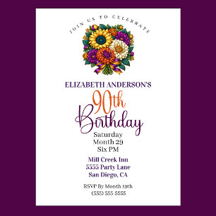 Invitación Ramo de flores otoñales opulentas para 90 cumpleañ