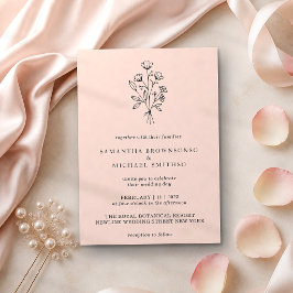 Invitación Ramo de flores pastel rosa Boho Mínimo Botánico