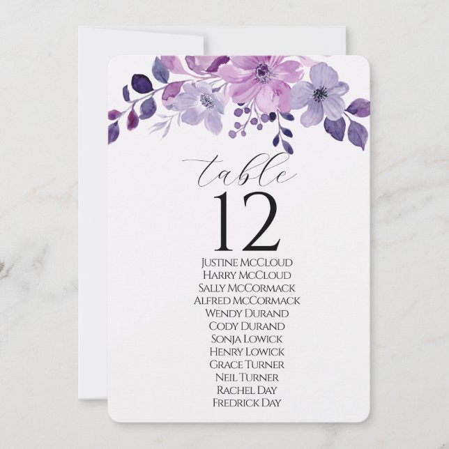 Invitación Ramo de flores púrpura acuarela (Anverso)