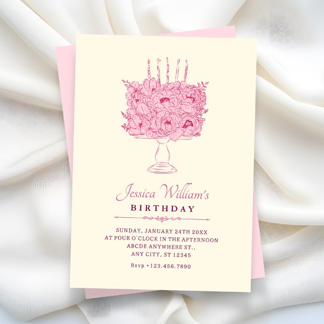 Invitación Ramo de flores rosadas de cumpleaños (Subido por el creador)